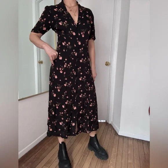 Reformation Black Floral Midi Dress - Picture 6 of 9